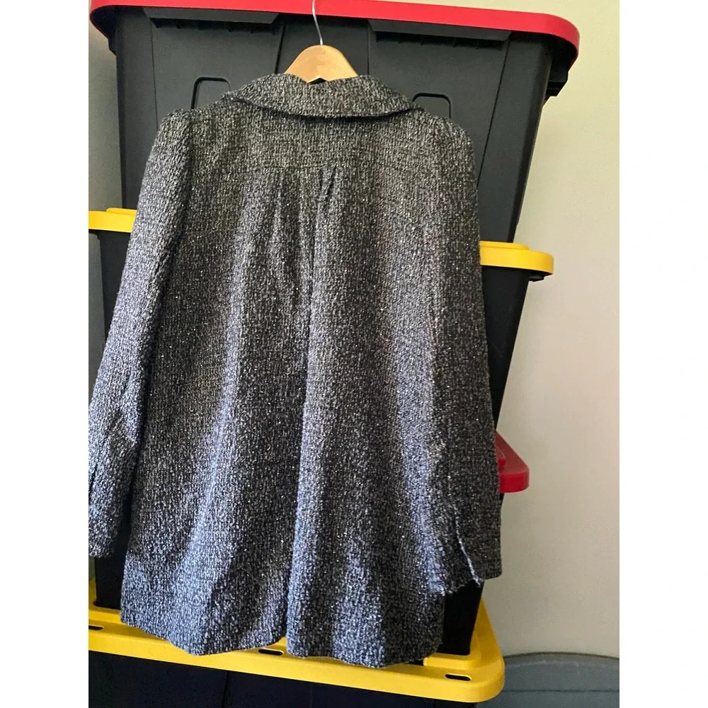 Alice + Olivia Coat Double Breasted Metallic Tweed Large Gray Preppy Academia